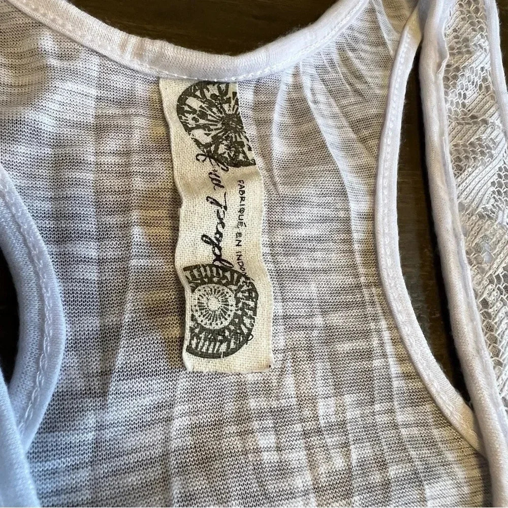 Free People Macrame Fringed Racerback White Tank Top - Picture 5 of 8